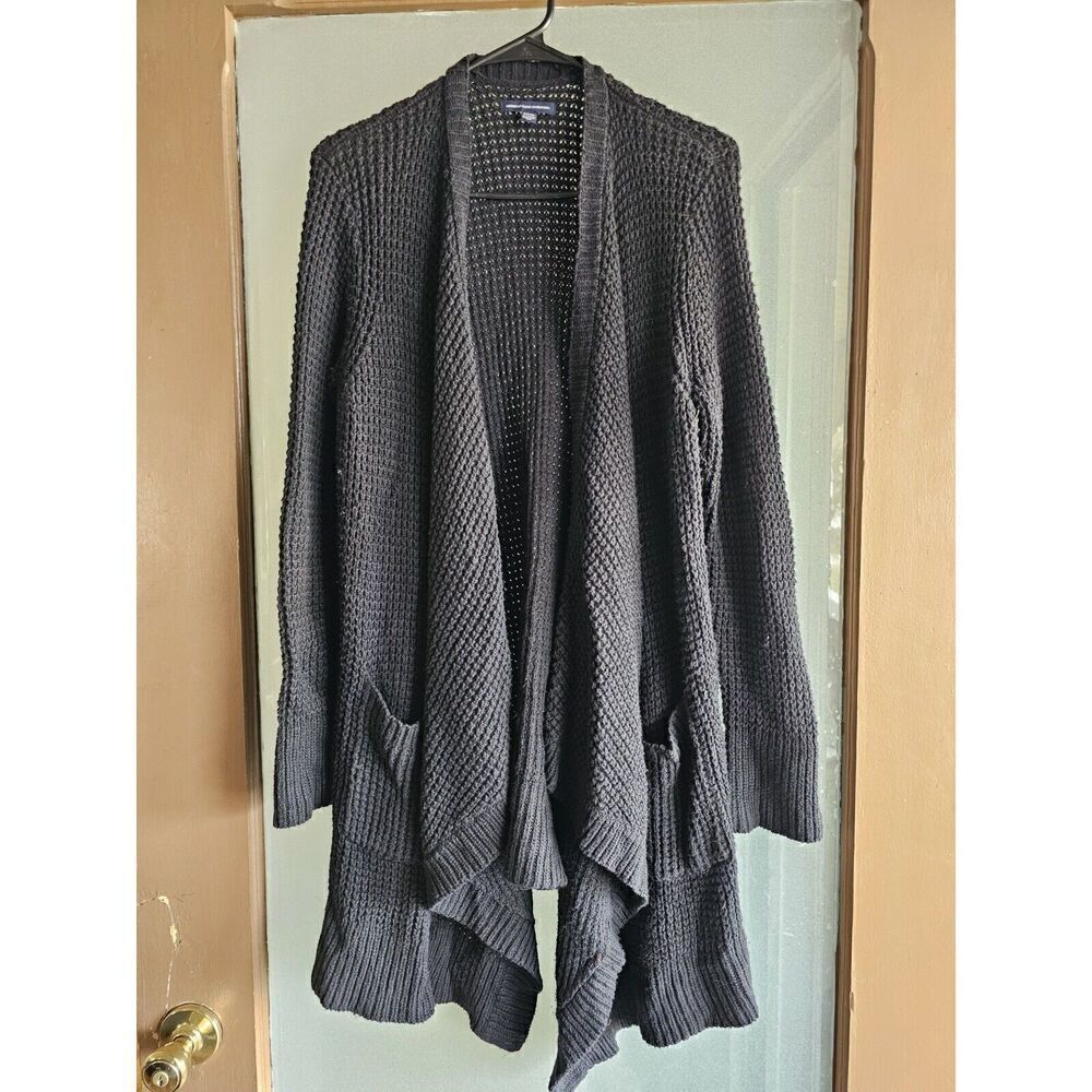 American Eagle womens size Small chunky‎ knit cardigan open front Black